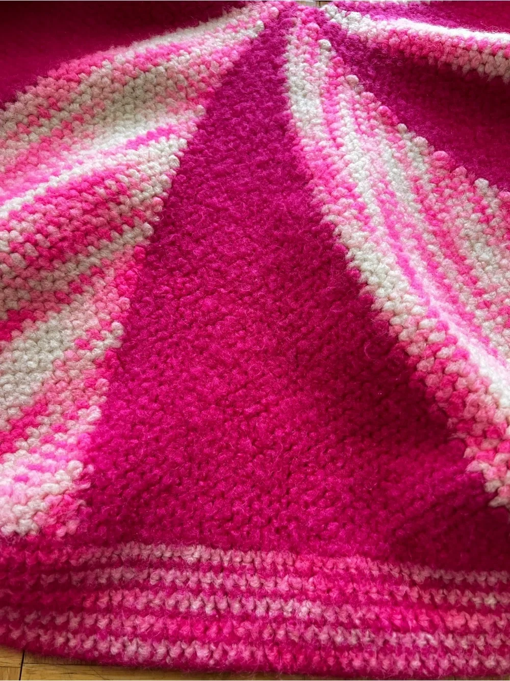 Vintage Handmade Crochet Tree Skirt Pink White Retro Christmas Decor 60s MCM Mod